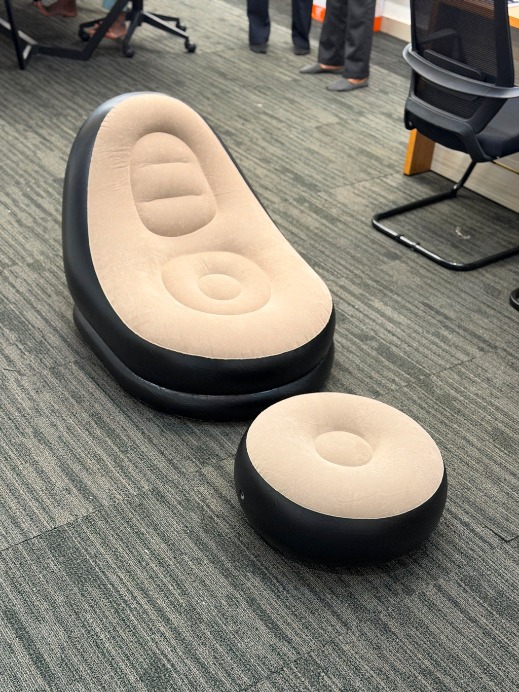 Inflatable Lounge Sofa Chair with Ottoman – Portable Single-Person Air Sofa